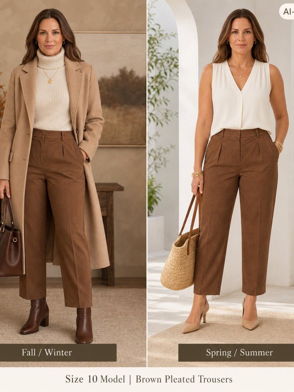 Calvin Klein Brown Pleated Velvet Trousers – Size 10, In Like New Condition